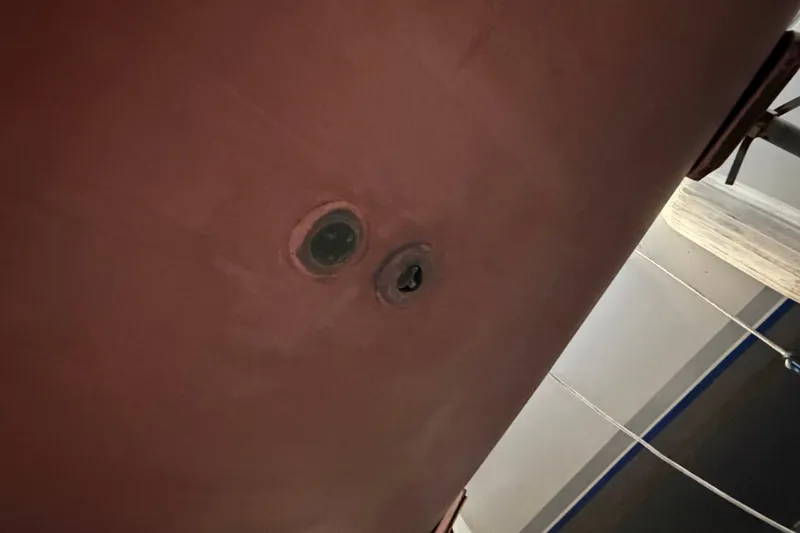 Slide: The Image of Bottom view of 2006 Beneteau First 36.7 sailboat hull with through-hull fittings. - 17