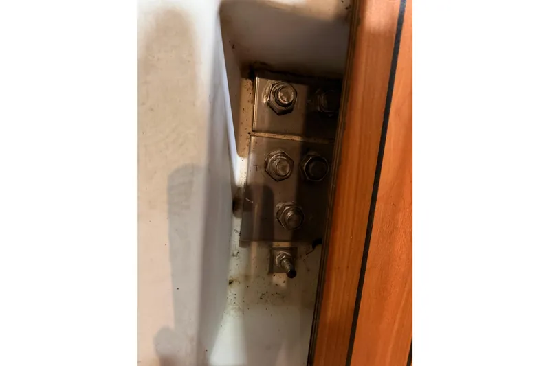 Slide: The Image of Close-up of Beneteau First 36.7 (2006) interior metal fittings and bolts. - 63