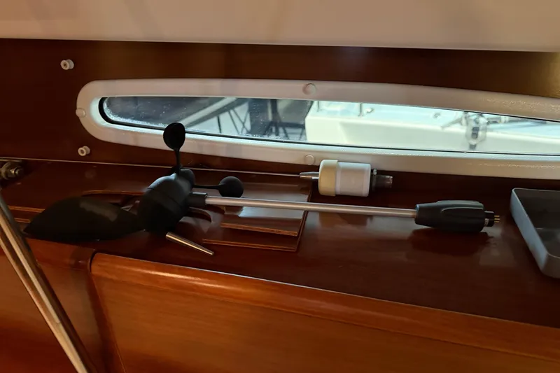 Slide: The Image of Interior of 2006 Beneteau First 36.7 yacht with tools on wooden surface. - 65