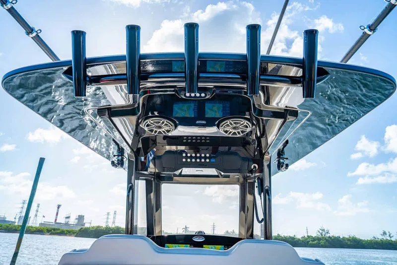 Slide: The Image of Manufacturer Provided Image: 2026 Scout 288 LXF boat console with advanced navigation and audio systems. - 7