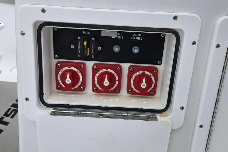 Slide: The Image of Control panel of a 2020 Sportsman Open 282 Center Console boat. - 23