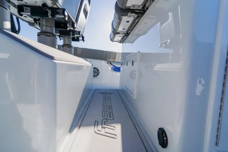 Slide: The Image of 2025 Freeman 42LR boat interior with sleek design and advanced equipment. - 37