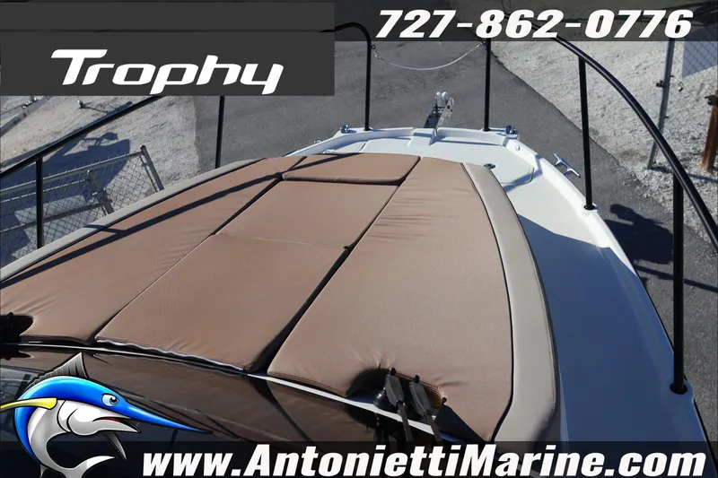 Slide: The Image of 2026 Bayliner Trophy T29 Explorer boat deck with cushions, contact Antonietti Marine. - 31