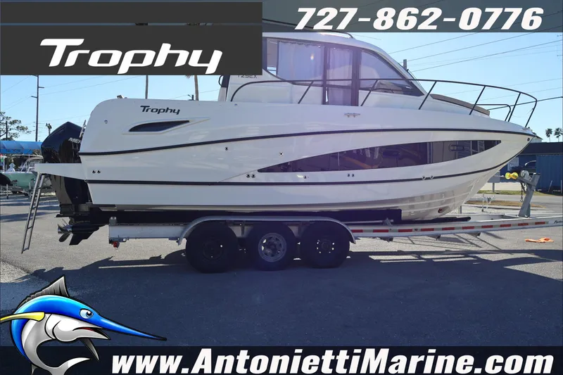 Slide: The Image of 2026 Bayliner Trophy T29 Explorer boat on trailer at Antonietti Marine. - 5