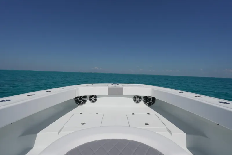 Slide: The Image of 2024 Freeman 42 boat deck with ocean view under clear blue sky. - 29