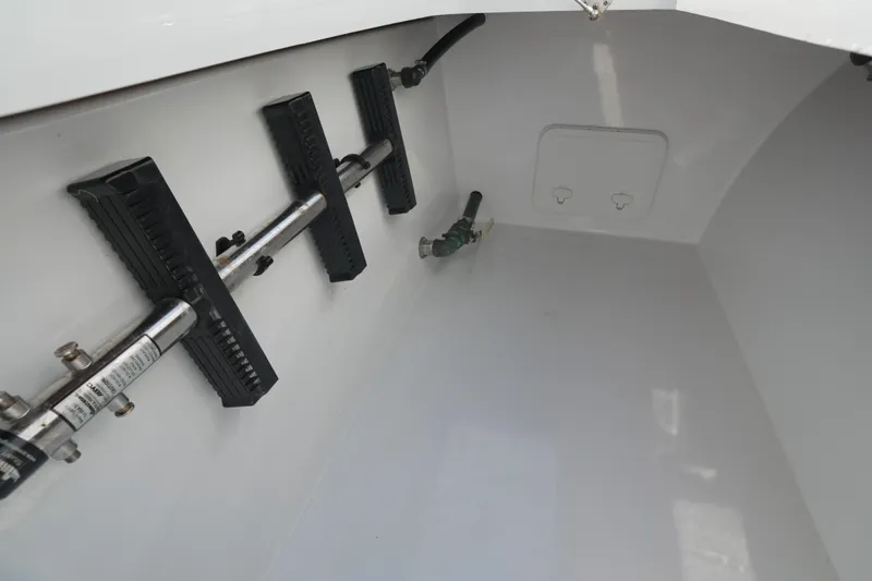 Slide: The Image of Interior view of 2024 Freeman 42 boat compartment with hydraulic components. - 38