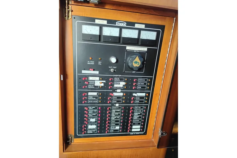 Slide: The Image of Electrical control panel on a 1997 Symbol 50 Pilothouse boat. - 59