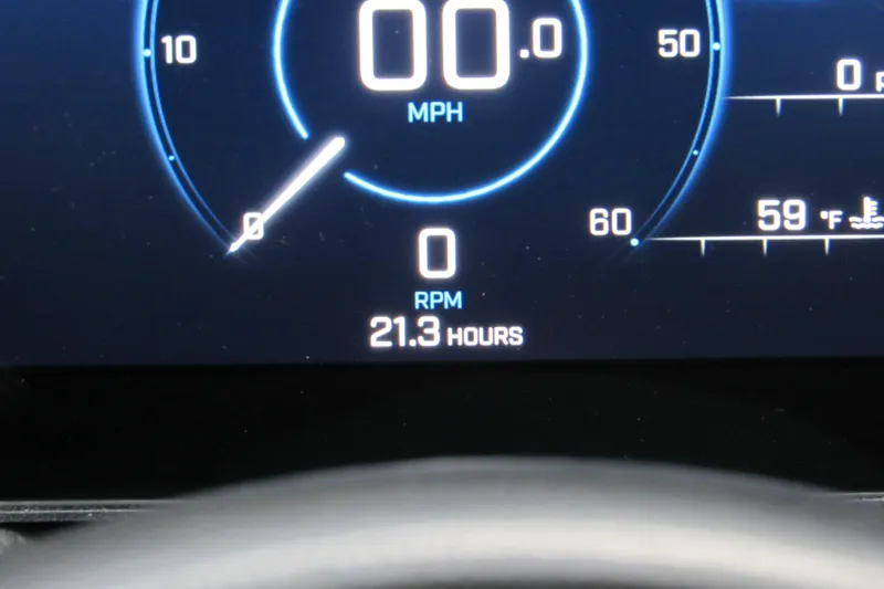 Slide: The Image of Digital dashboard of 2025 Malibu Wakesetter 23 LSV showing 0 MPH and 21.3 hours. - 20