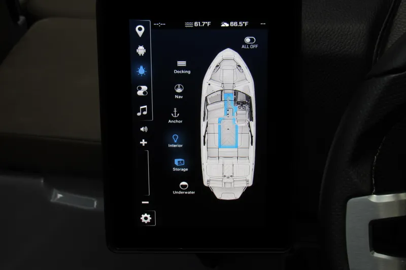 Slide: The Image of Touchscreen control panel in 2025 Malibu Wakesetter 23 LSV boat, displaying navigation and system options. - 21