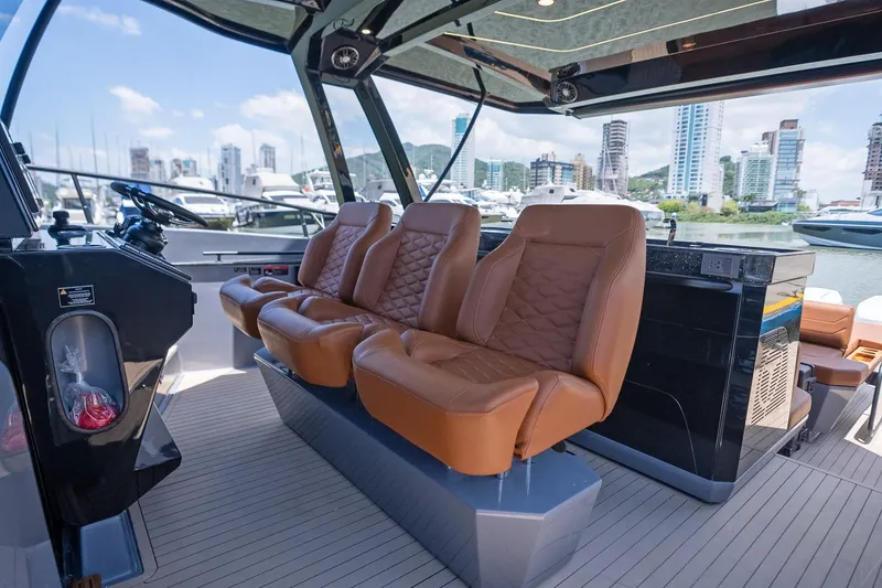 Slide: The Image of Luxurious interior of 2026 Hanover 447 yacht with leather seats and modern design. - 6