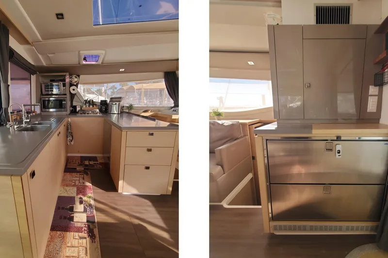 Slide: The Image of Luxurious 2018 Fountaine Pajot Helia 44 Evolution yacht kitchen interior with modern appliances. - 6