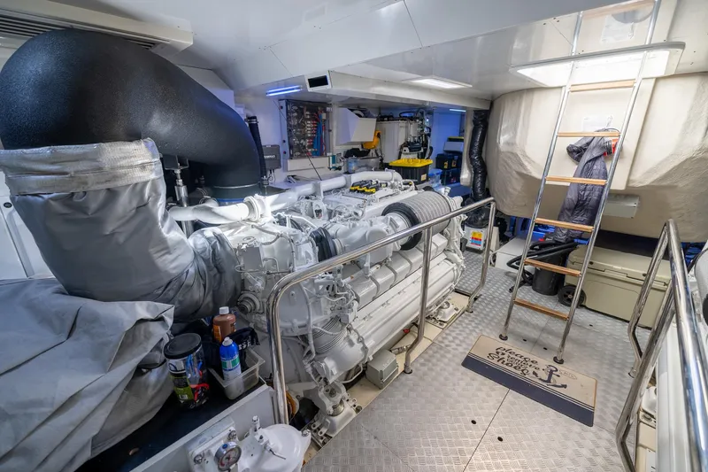 Slide: The Image of Engine room of 2021 Ferretti Yachts 920, featuring advanced machinery and equipment. - 37