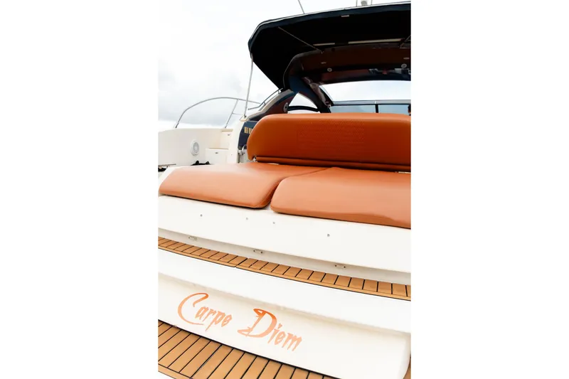 Slide: The Image of 2013 Azimut Atlantis 48 yacht with "Carpe Diem" on teak deck. - 15