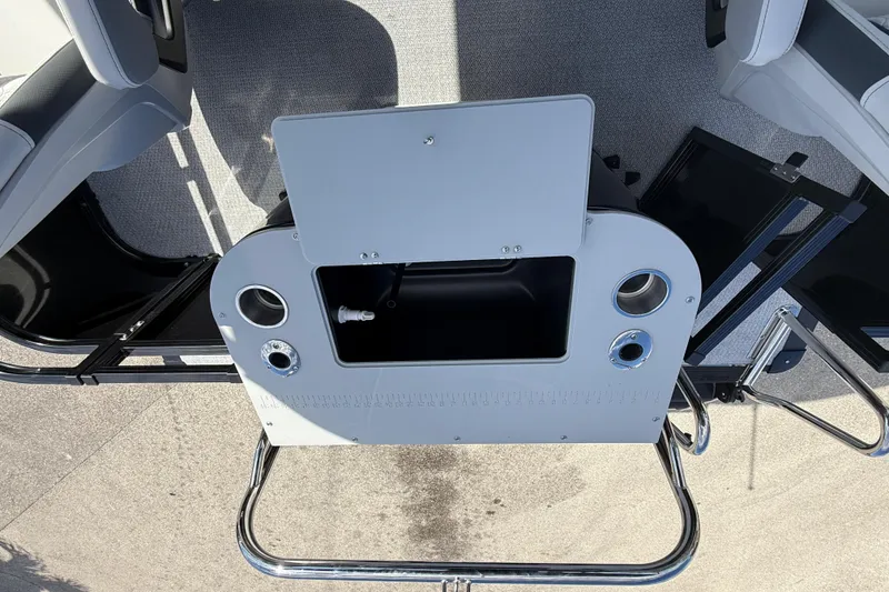 Slide: The Image of 2026 Avalon 2385 LSZ Rear Fish boat interior with open storage compartment and seating. - 28