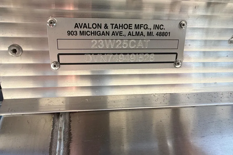 Slide: The Image of Metal identification plate on Avalon 2385 Catalina Quad Lounger, Tri Toon High Performance, 2026 model. - 27