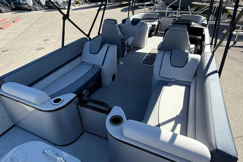Slide: The Image of 2026 Avalon 2385 Catalina Quad Lounger, Tri Toon High Performance boat interior with luxurious seating. - 9