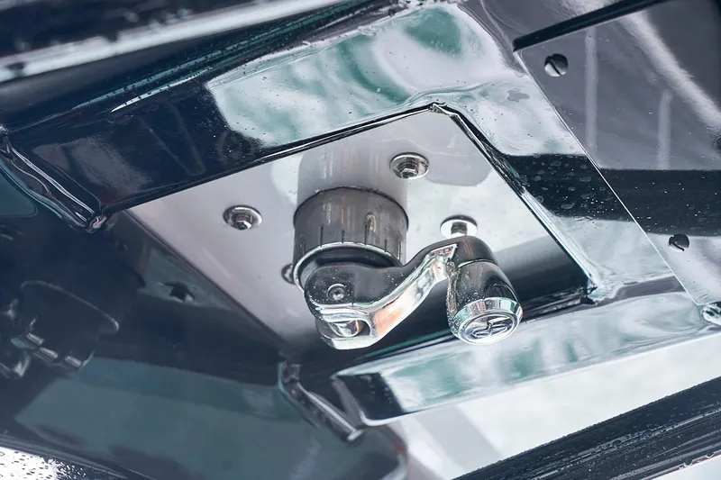 Slide: The Image of Close-up of a 2020 Midnight Express 43 Open boat's chrome handle and hardware. - 116