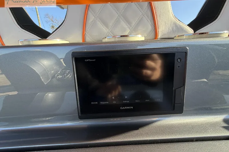 Slide: The Image of Garmin GPS display on 2020 Midnight Express 43 Open boat dashboard. - 36