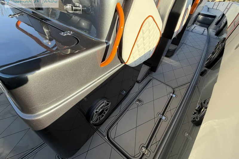 Slide: The Image of 2020 Midnight Express 43 Open boat interior with sleek design and modern seating. - 43