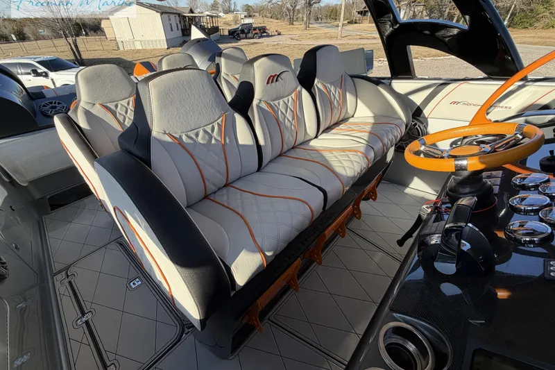 Slide: The Image of Luxury interior of 2020 Midnight Express 43 Open boat with stylish seating and modern controls. - 50