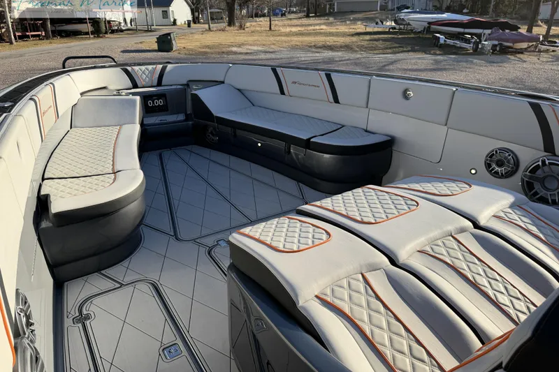 Slide: The Image of Luxurious interior of 2020 Midnight Express 43 Open boat with quilted seating. - 62