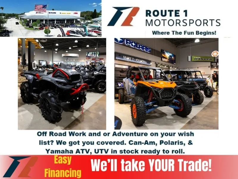 Slide: The Image of Route 1 Motorsports with ATVs and UTVs in showroom. - 12