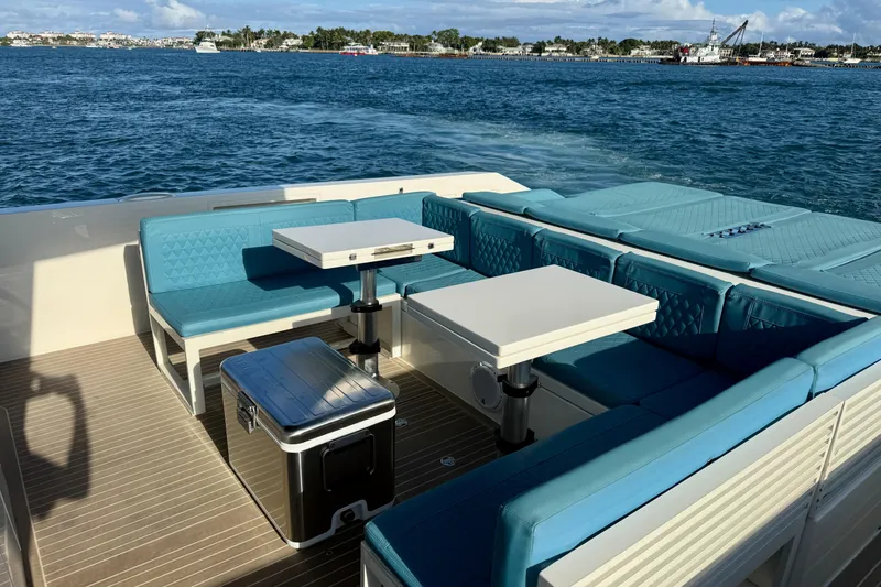 Slide: The Image of Luxurious seating area on 2022 De Antonio Yachts 42, with ocean view. - 52