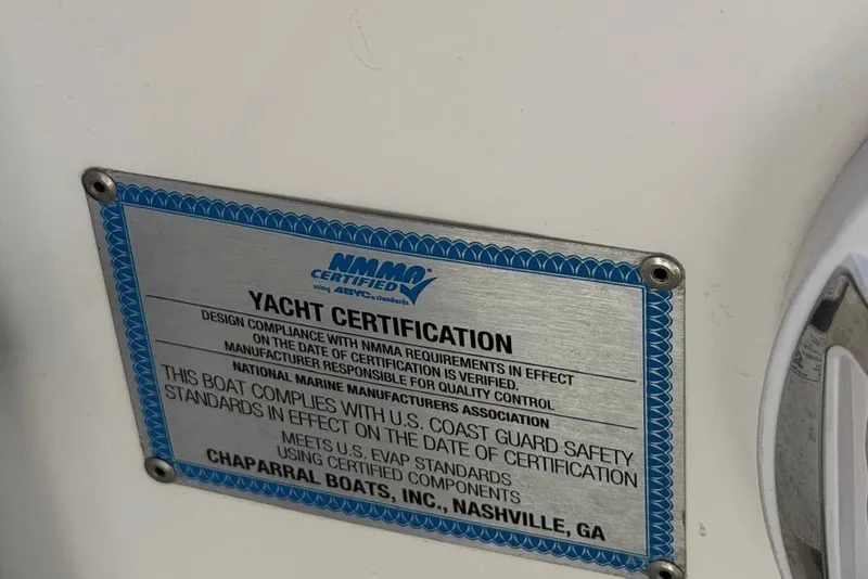 Slide: The Image of Plaque displaying NMMA yacht certification for Chaparral 267 SSX, 2018 model. - 10