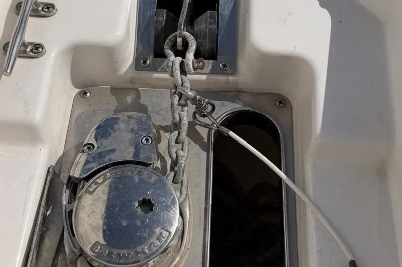 Slide: The Image of Anchor chain mechanism on 2018 Chaparral 267 SSX boat deck. - 21