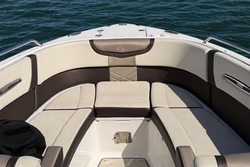 Slide: The Image of Interior of 2018 Chaparral 267 SSX with beige and brown upholstery. - 23