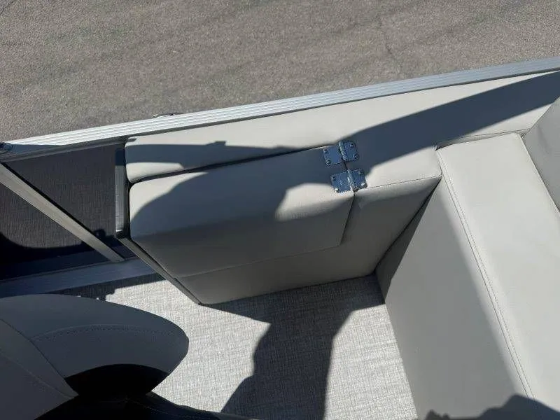 Slide: The Image of Interior of 2025 Harris Cruiser 210 FC with gray upholstery. - 34