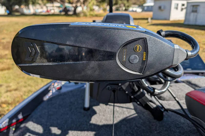 Slide: The Image of Close-up of 2026 Bass Cat Lynx STS boat control panel outdoors. - 16