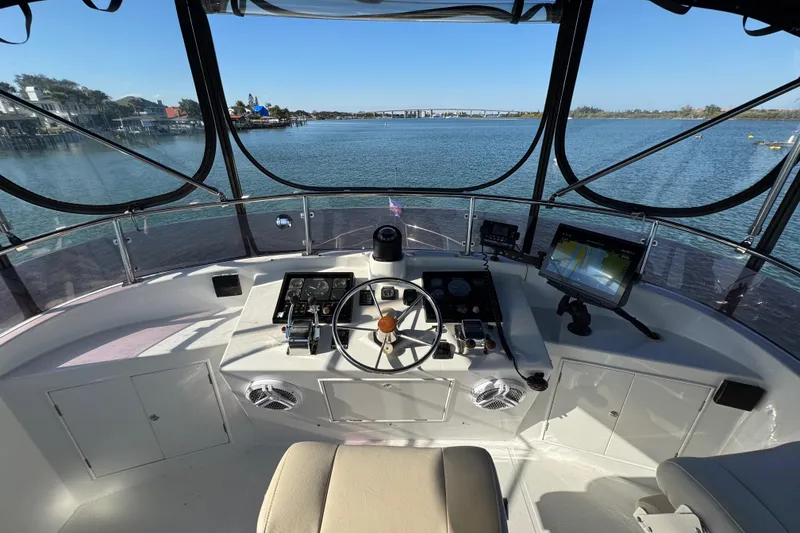 Slide: The Image of Helm of 2006 Albin 40 North Sea Cutter with navigation equipment and scenic water view. - 27