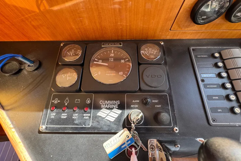 Slide: The Image of Control panel of a 2006 Albin 40 North Sea Cutter with Cummins Marine gauges. - 52