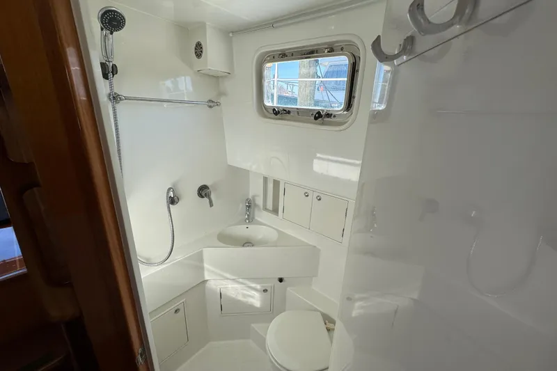 Slide: The Image of Bathroom interior of 2006 Albin 40 North Sea Cutter, featuring shower and sink. - 72