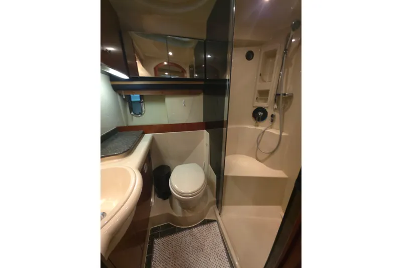 Slide: The Image of Bathroom interior of 2008 Cruisers Yachts 390 Sports Coupe with shower and toilet. - 26