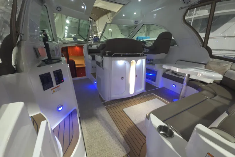 Slide: The Image of 2008 Cruisers Yachts 390 Sports Coupe interior with modern seating and ambient lighting. - 35