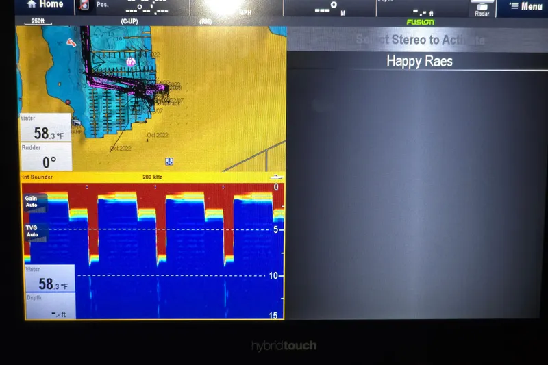Slide: The Image of Navigation display on 2008 Cruisers Yachts 390 Sports Coupe, showing sonar and map data. - 52