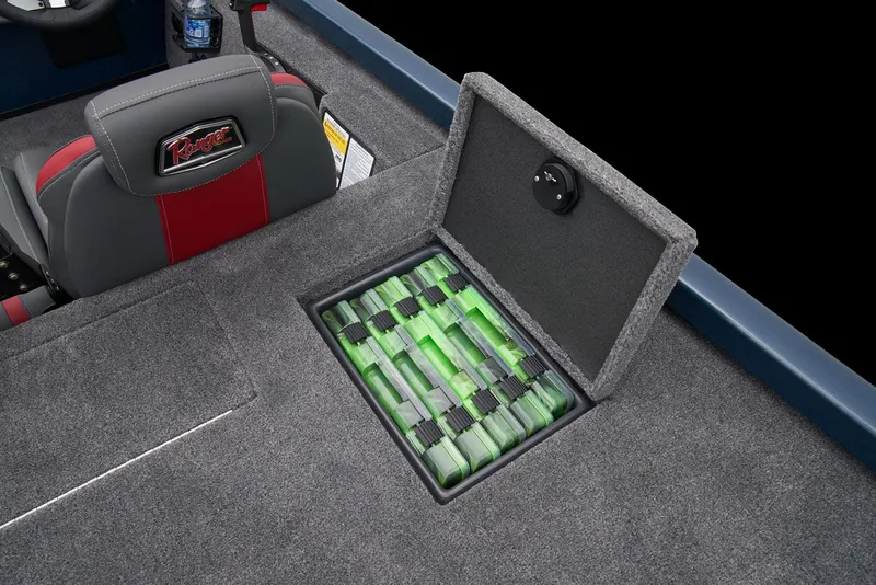 Slide: The Image of 2025 Ranger RT178C boat interior with steering wheel, seats, and storage compartments. - 31