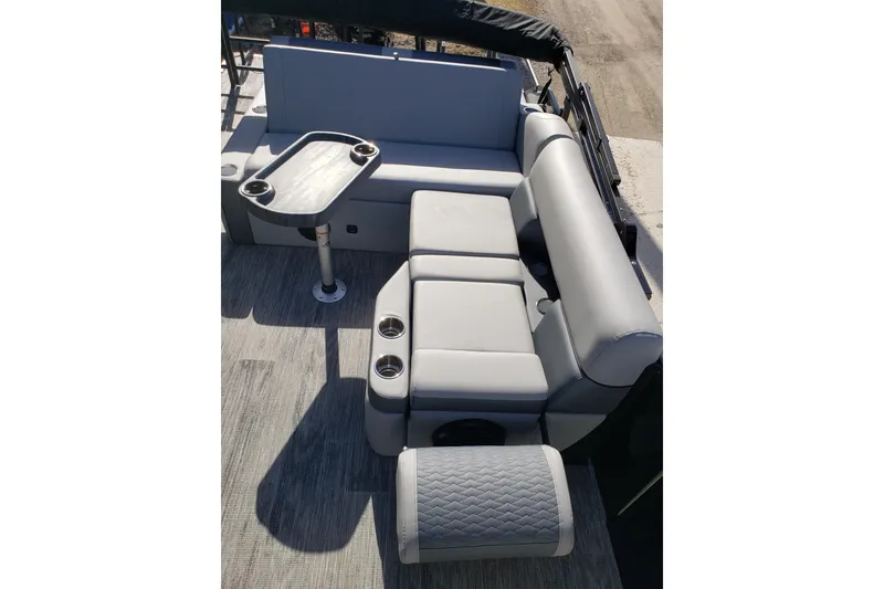 Slide: The Image of Interior of 2026 Bentley Pontoons Legacy 243 Navigator with gray seating. - 17
