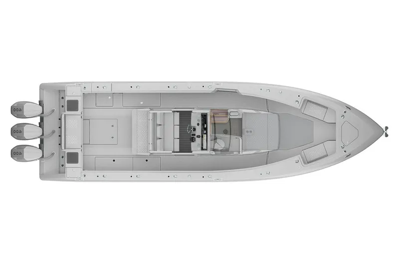 Slide: The Image of Manufacturer Provided Image: Top view of 2026 Solace 37 PILOT boat with triple outboard engines. - 4