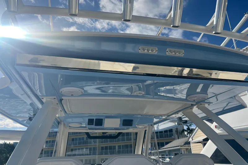 Slide: The Image of 2019 Pursuit S 368 Sport boat interior with sleek design and modern features. - 19