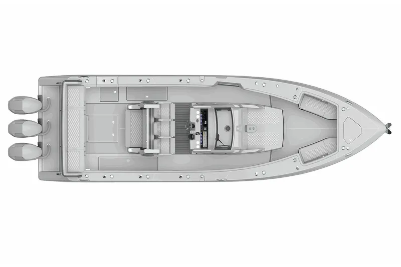 Slide: The Image of Manufacturer Provided Image: Top view of 2026 Solace 35 CS boat with triple engines and spacious deck layout. - 10