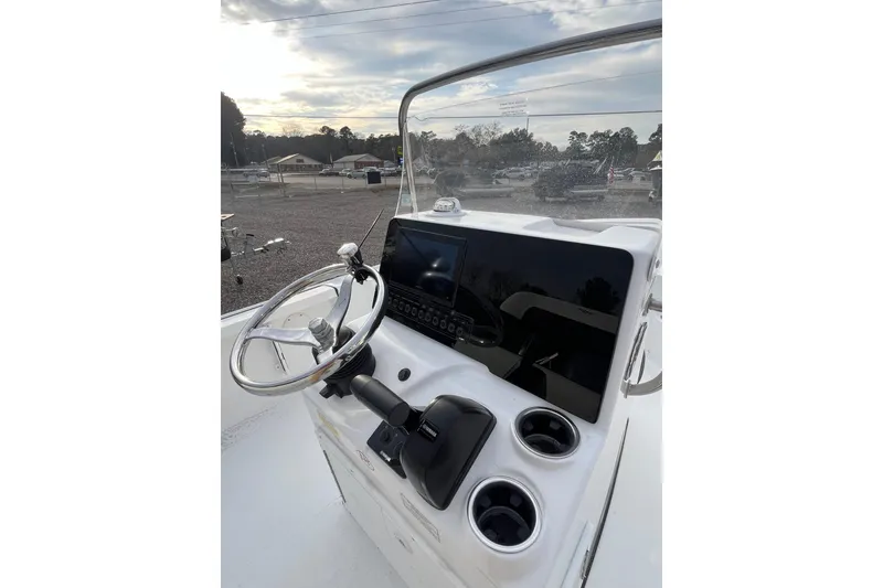 Slide: The Image of Steering console of 2026 Tidewater 1910 Bay Max boat with modern controls. - 5