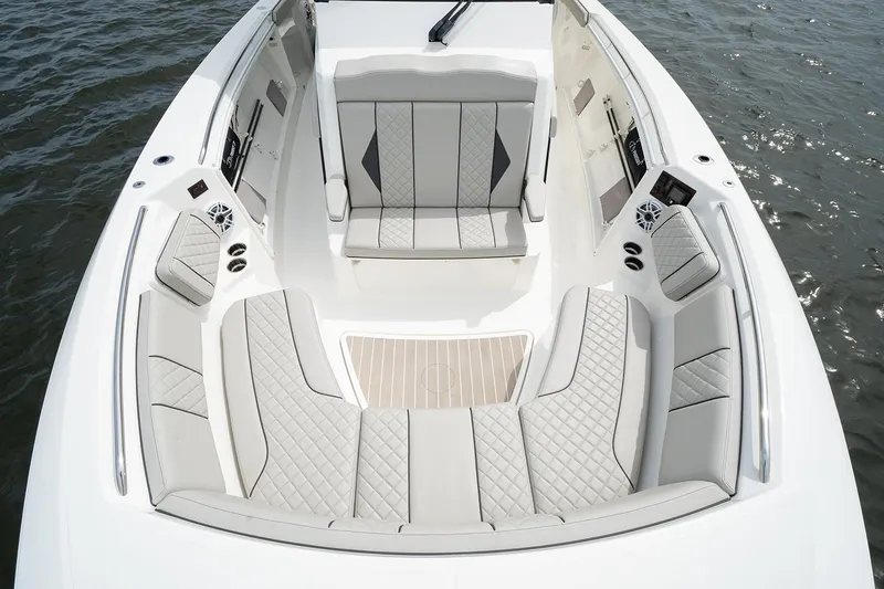 Slide: The Image of Manufacturer Provided Image: Luxurious seating on 2025 Pursuit S 358 Sport boat, featuring elegant design and comfort. - 5