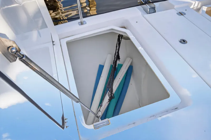 Slide: The Image of Open storage compartment on 2024 Leopard 46 Powercat, featuring organized interior space. - 101