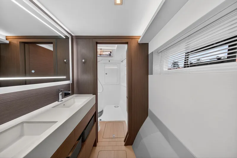 Slide: The Image of Luxurious bathroom interior of 2024 Leopard 46 Powercat yacht with modern fixtures. - 44