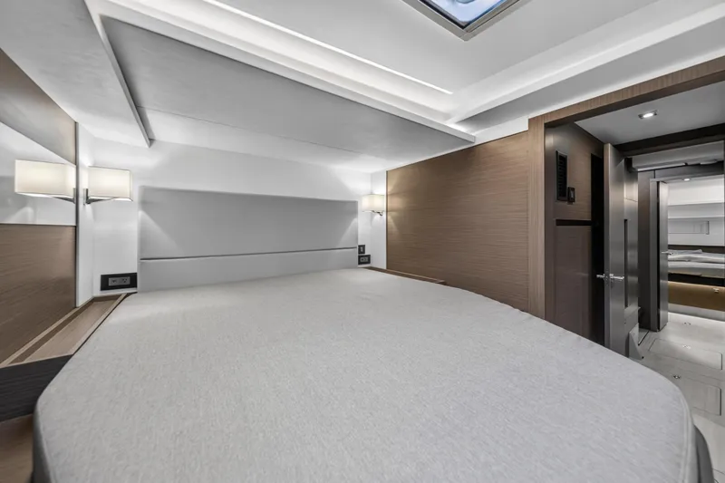 Slide: The Image of Luxurious interior of 2024 Leopard 46 Powercat yacht bedroom with modern design. - 52