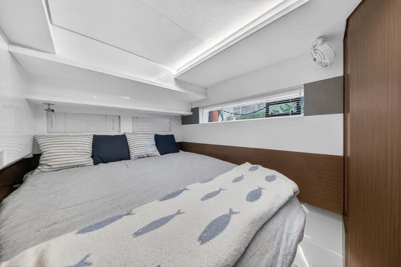 Slide: The Image of Luxurious bedroom interior of 2024 Leopard 46 Powercat yacht with modern design. - 60