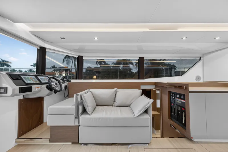 Slide: The Image of Luxurious interior of 2024 Leopard 46 Powercat with modern helm and plush seating. - 83